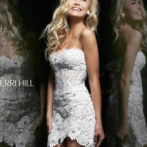 sherri hill short lace dress